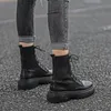 Moda Lace Up Mulher botas curtas de pelúcia preto botas de plataforma Mulheres de Inverno Sapatos queda Ocidental Punk Chunky Botas Femme Hiver 2020