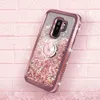 Meisjes bewegende vloeibare holografische schittering Glitter Case met Kickstand, Bling Diamond Rhinestone Bumper W / Ring voor Samsung Galaxy S9 Plus