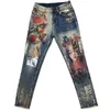 Эластичный С 3d цветы шаблон покрашены карандаш женщина Элегантный стиль джинсовые брюки Брюки женские джинсы Y19042901