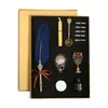 Saupoudre Or Vintage Feather Quill Dip Dip Calligraphie Fontaine Pen écrire Jet 5 Nibs Set Coffret cadeau de papeterie