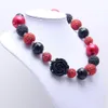 Rose Blume Kind Klobige Halskette Mode Rot + Schwarz Farbe Kaugummi Perle Klobige Halskette Kinder Schmuck Für Kleinkind Mädchen