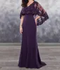 Koyu Mor Gelin Elbiseleri Anne Bolero Aplike Parlayan Pekiler Dantel Şifon Düğün Konuk Elbise
