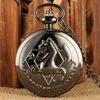 Modische schwarze Fullmetal Alchemist Analoge Quarz-Taschenuhr, Cosplay, Edward Elric, Anime-Design, Anhänger, Halskette, Kette, ideales Geschenk für Männer und Frauen