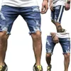 Men Moda Azul Denim rasgado Shorts Jeans para Street Outdoor Wear