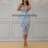 Sky Blue Tea-Lenange Prom Cocktail Jurken 2019 Sweetheart Dubai Arabische 3D Bloemen Kant Applique Belt Mermaid Occasion Avond Draagtoga