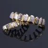 18K guld Hip Hop Vampyr hamrade tänder Fang Grillz Dental Mouth Grills Hängslen Tandkeps Rapper Smycken för Cosplay Party Partihandel