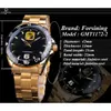 Forsining Mechanical Mens Watches Top Brand Luxury Automatic Man Watches Golden Aço inoxidável à prova d'água luminosa Hands Clock298V