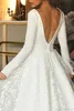 Boho Modern Long Sleeves A Line Wedding Dresses V Neck Backless Lace Sweep Train Bohemian Wedding Dress Bridal Gown Vestido de Novia