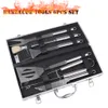 Accessori per barbecue in acciaio inossidabile Set 6 pezzi-Spatola Tong Coltello Forchetta e spazzole Kit per grigliare essenziale per barbecue all'aperto/interno