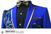 Conjunto de três peças ternos cantores masculinos realizar palco mostrar lantejoulas bordado flor vermelho azul rosa terno de casamento traje homme2525