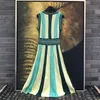 Women's v-neck sleeveless high waist pleated gradient color knitted midi long dress S M L