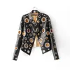 2020 Spring Personality PU Round Hole Women Jacket Gold Black Silver Color Stand Collar Long Sleeve Coat Leather Clothing Top1