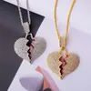 Iced Out Chains Broken Heart Pendant Necklaces Men's Bling Crystal Rhinestone Love Charm Gold Silver ed Chain for Women 292c