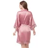 2019 New Women's Robes Matte Satin Kimono Wedding Robe for Bride and Bridesmaid with Lace Trim