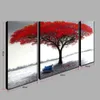 Yhhp handgemaltes Ölgemälde „Abstrakter roter Baum“, 3-teiliges Wandkunst-Set mit gespanntem Rahmen, fertig zum Aufhängen