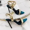 Gratis frakt Mode Kvinnor Pumpar Velvet Gold Buckle Wrap Strappy High Heels Sandaler 10cm Helt ny