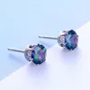 Classic Men 925 Silver Stud Europe popular Retro Round Six claws Multi-color small Stud Earrigns Women