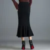 Skirts Fish Tail Midi Long Sweater Skirt Autumn Winter Women Knitted Mermaid Vintage Slim High Waist Black/Khaki P-386