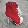 سونتيك جديد وصول المرأة منصة الكاحل أحذية رقيقة عالية الكعب الأحذية جولة تو رائع حفل أحمر أحذية النساء زائد لنا حجم 5-15