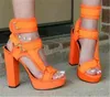 Top Brand Women Fashion Open Toe Suede Leather Platform Chunky Gladiator Ankle Wrap Buckles Thick High Heel Sandals Heels