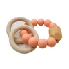 New Natural Wooden Ring Teethers for Baby Health Care Accessories Infant Fingers Exercise Toys Colorful Silicon Beaded Soother A10044