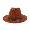 Donna Uomo Classico Cappello Panama a Tesa Larga Floppy Fibbia per Cintura Stampa Leopardo Feltro di Lana Artificiale Cappello Fedora Trilby Jazz Cap 60 CM