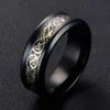 Black Silver 316L Stainless steel Ring Wedding Band blue Carbon Fiber Dragon rings for Men