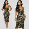 Dorywczo sukienki Lato Moda Sexy Kobiety Bez Rękawów Bodycon Kamuflaż Drukuj Clubwear Sukienka Sundress Green