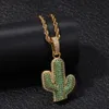 Hip Hop solid cactus Necklaces For Mens CZ Bling Iced out Desert plant Pendant Gold Silver Twisted rope chain Women Hiphop Jewelry