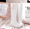Mode kvinnor knädesigner snöstövlar England Lady Simplicity Slip-On Round Toe Eur Fashion Women Boot 8784