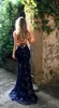 Sexy backless Silver Prom Dresses Mermaid Pailletten Spaghetti Bandjes Sweep Train Lange Avondjurk Formele Gelegenheid Dragen Draag op maat