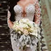 2020 elegante kant zeemeermin trouwjurken arabische pure ronde hals applique kralen plus size bruids bruidsjurken vestidos de novia