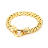 KB133023-KFC Gold stainless steel Curb Link chain bracelet Double Wolf end bracelet bangle 11mm 8.66'' 61g weight for Mens Gifts