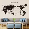 Zwarte Wereldreis Kaart Vinyl Muurstickers voor Kinderkamer Home Decor Office Art Decals 3D Wallpaper Woonkamer Slaapkamer Decoratie