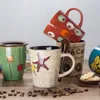 Tasses en céramique créatives peintes à la main avec couvercle et cuillère tasses à café au lait après-midi cadeaux de tasse d'eau de bureau de ménage