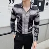 Kemeja Korea Pria Bloem Casual Shirts Slim Fit Feestjurk Stijlvol Shirt Lange Mouw Digitale Print Men267n