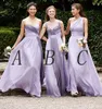 Lavanta Şifon Uzun Gelinlik Modelleri Sevgiliye Bir Omuz Sapanlar Mix Renkler Hizmetçi Onur Törenlerinde Custom Made