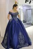 2020 bleu marine argent broderie perles bal Quinceanera robes taille empire sur l'épaule dos ouvert robes de soirée tenue de soirée nouveau