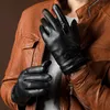 Fashion-2017 Herbst Mode Neue männer Echte Handschuhe Ziegenleder Gürtel Taste Schwarz Plus Samt Warme Handschuhe Fahren