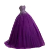 Robe de Quinceanera sans bretelles violet foncé Tulle longue 2020 perlée paillettes Pagenat robe de bal soirée à lacets douce 16 robe robes longues