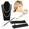 1920 FEMMES039S Vintage Gatsby Feather Bandons Flapper Costume Accessoire Porte-cigarette Collier de perle Glants Set Hair4205512