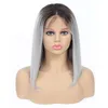 Indian Ombre Human Hair Silkesly RACH 1B/GRÅ 1B/Pink 13x4 Spets Front Bob Wig 10-16 tum Short Bob Wigs