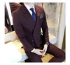 New Style Side Vent Double Breasted Bourgondië Bruiloft Bruidegom Tuxedos Peak Revers Groomsmen Mannen Suits Prom Blazer (jas + Broek + Tie) 135