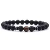 Handmade Cool Design Black Lava Bead Link Bracelets Men and Women Colorful 8 MM Natural Stone Tiger Eye Bracelet