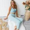 Yoga-Sets, Trainings-Outfits für Frauen, gerippter, nahtloser Sport-BH und Leggings, Yoga-Outfits, Laufsport, Fitnessstudio, Trainingsanzüge, LF045