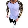 2019 Floral Patchwork Long Sleeve Round Neck T-Shirt Men Slim Fit Casual Summer Top