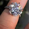 Vecalon Flower Promise Finger Ring 925 Sterling Silver Round Cut 2CT Diamond Engagement Band Ringen voor Wome bruiloft sieraden