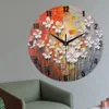 Zegary ścienne Zegar drukowania 3D Okrągły bezczynnik transferu ciepła kwiat Dekoracja domu Malarstwo olejne UV1