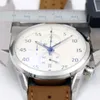 Estilo clássico NOVA CHEGADA Calibre SpaceX Chrono Flyback Cronômetro Mostrador Branco Cinto de Couro Marrom Mens Relógios Esportes Gent Watch VK C236F