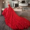 Mingli Tengda 2019 Nuovi abiti da sposa sexy con spalle scoperte Abiti da sposa in pizzo principessa di lusso Sweep Train Abito da sposa senza maniche con abito da ballo